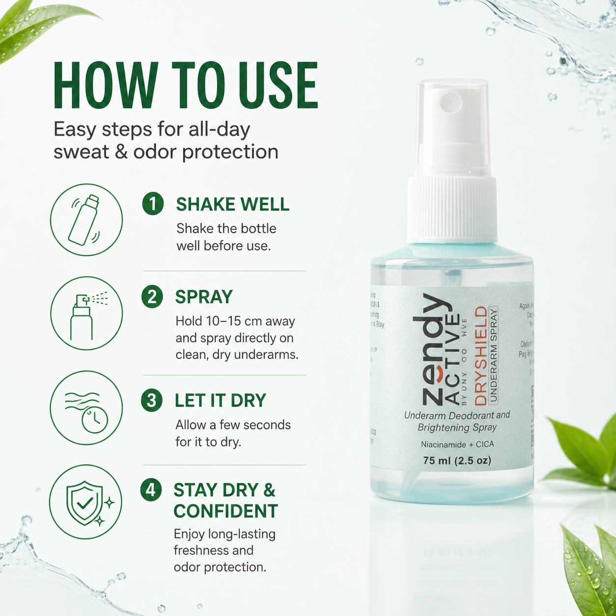 Zendy Active - DryShield Underarm Spray - 75ml